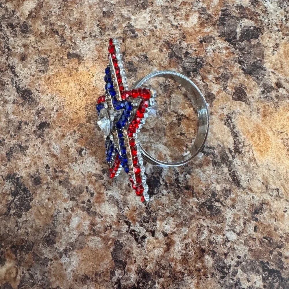 Storehouse Americana Rhinestone Star Napkin Rings‎ Red White Blue Set of 4 Sz OS